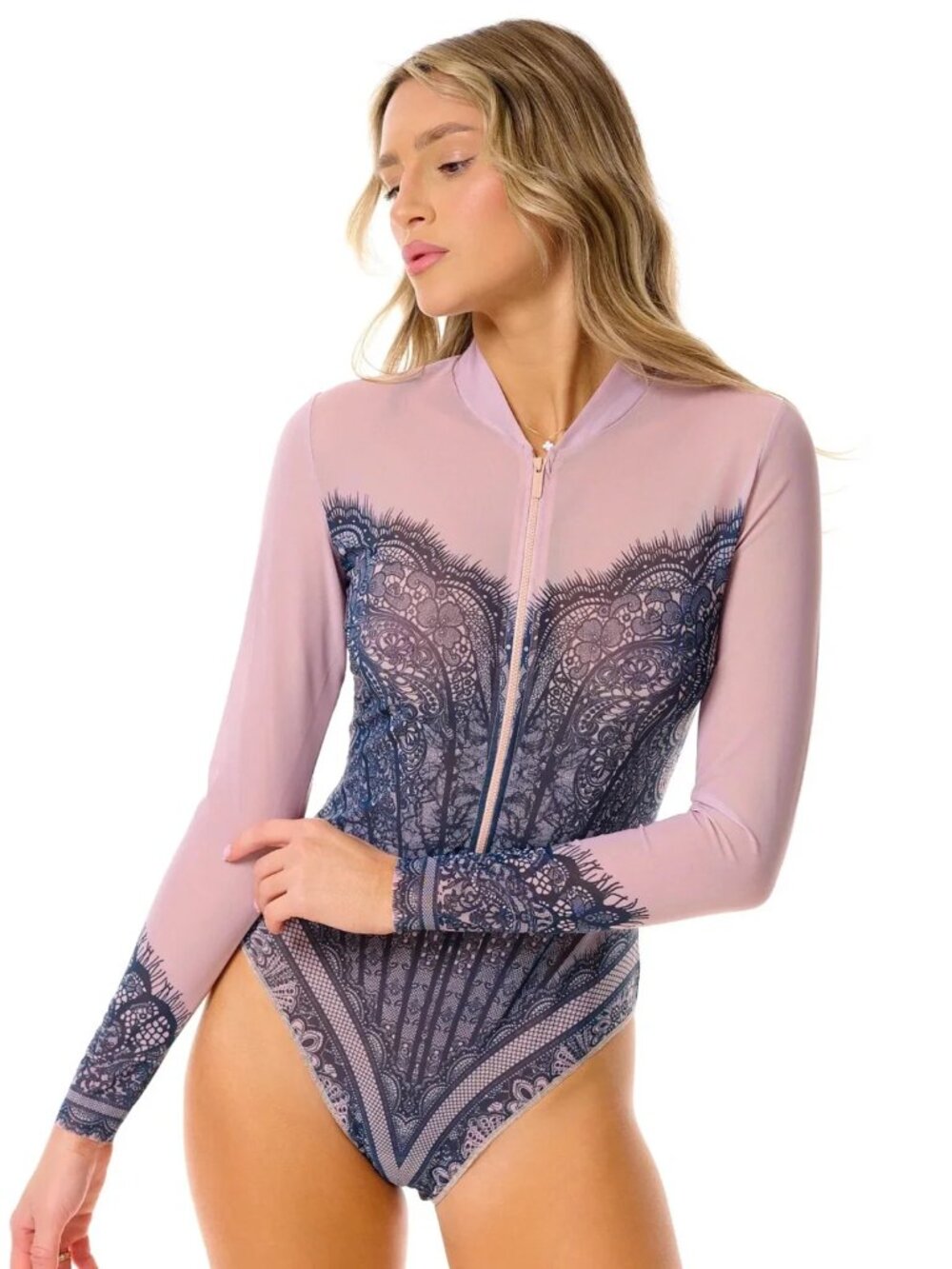 NEW Alayaswim  One Piece Swimsuit  with Zipper- Gipur Print-Size M